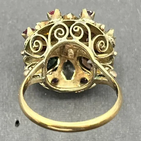 Vintage 10K Yellow Gold Ruby and Multi Gemstone Princess/Harem Ring Sz 8-1/4